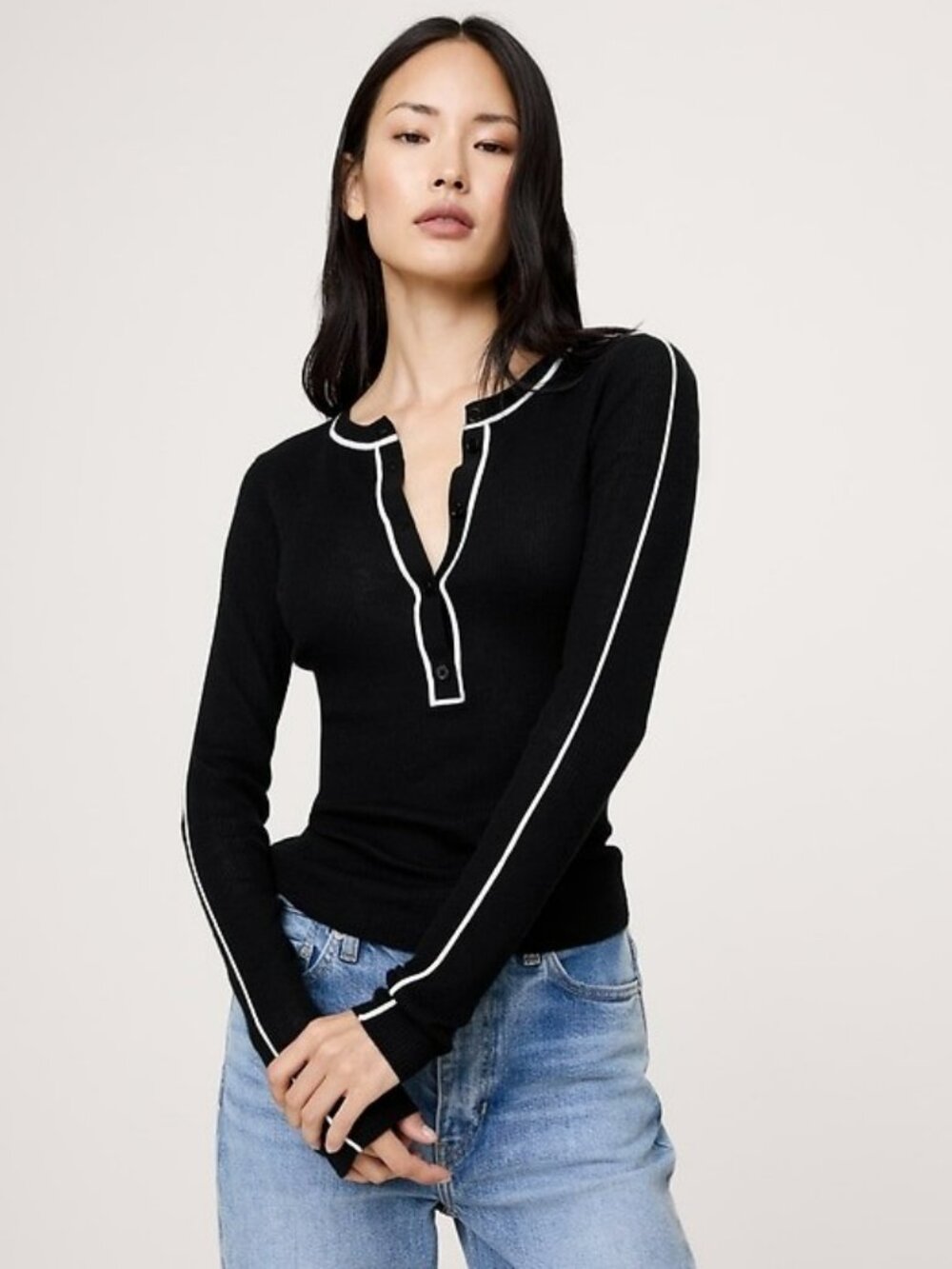 Banana Republic M Medium 100% Cashmere Featherweight Henley Sweater NWT!